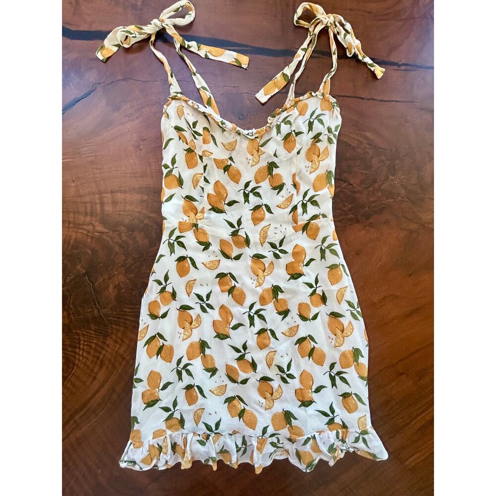 Reformation Christine Mini Dress in Lemonade Citrus Lemon Print XS